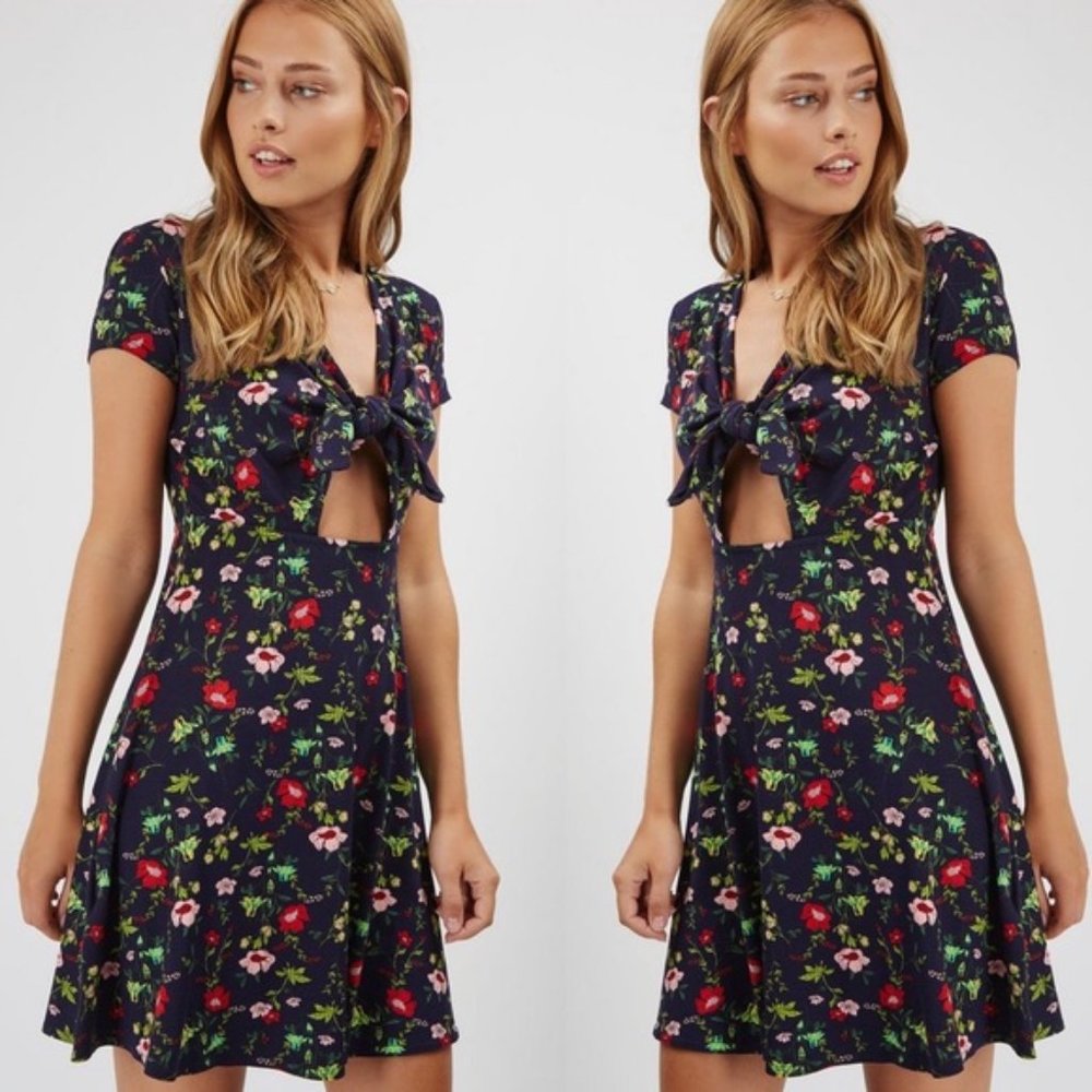 Topshop Floral Tie Front Dress Size 6